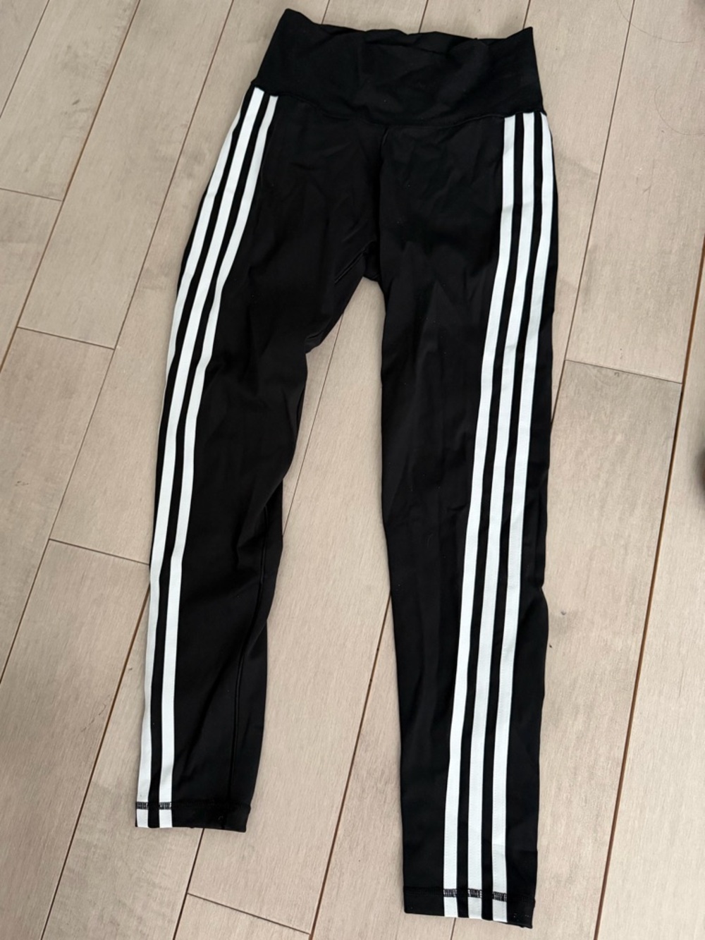 adidas Black Leggings with White Triple Side Stripes